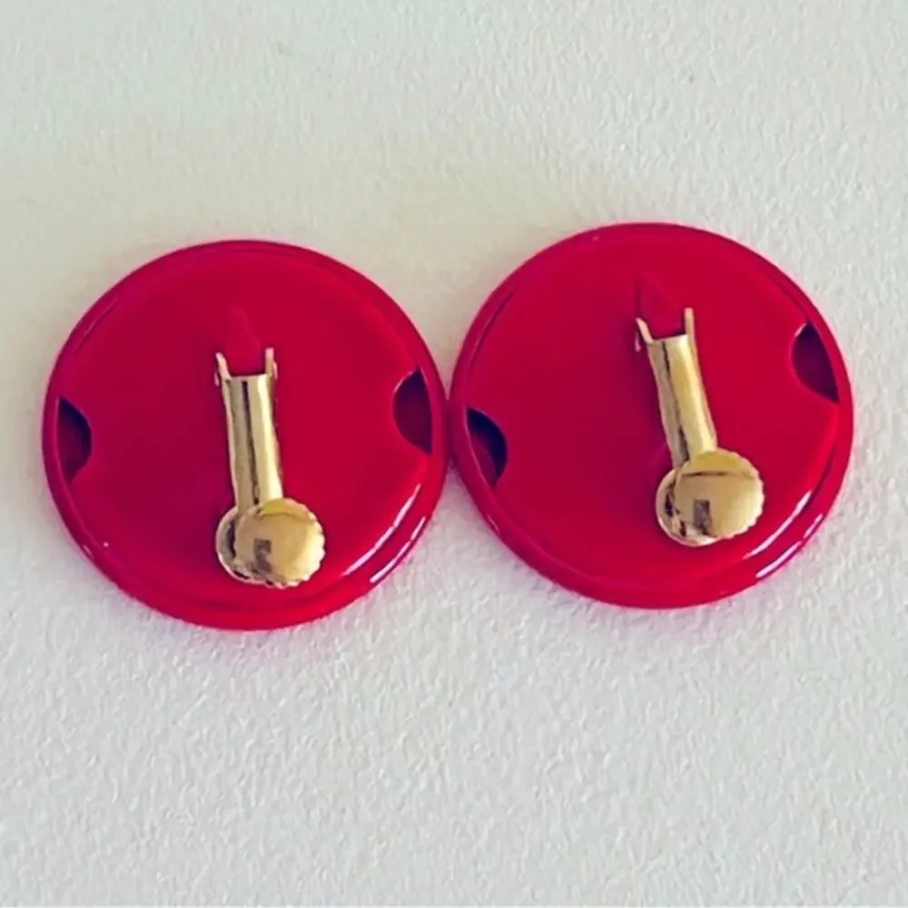 Vtg Red Mid-Century Modern Round Disc Screw-back Clip-on Earrings Dot Geometric
